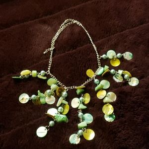 2/16 Silver/pale green, abalone shell necklace.